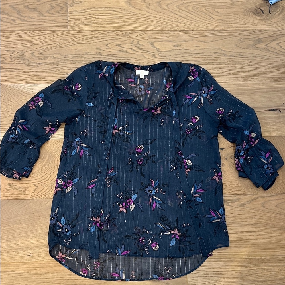 Charming Charlie Dark Blue and Purple Floral Blouse